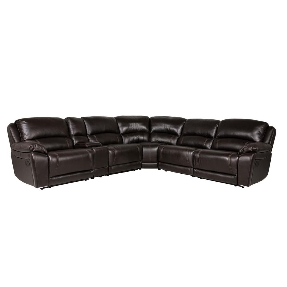 Oxford Furniture Cheers 6-Piece Leather Reclining Sectional in Walnut Brown, , large
