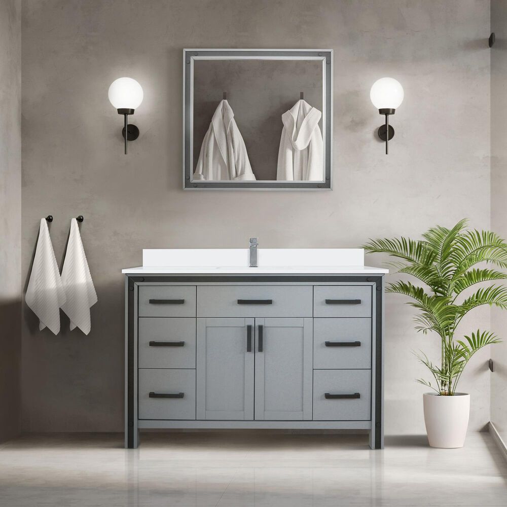 Lexora Home Ziva 48&quot; Single Bathroom Vanity in Dark Grey with 2 cm White Cultured Marble Top and Rectangular Sink, , large