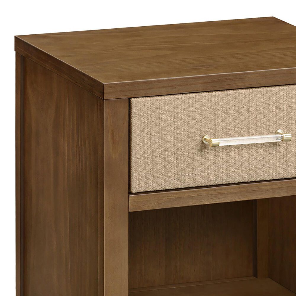 DaVinci Eloise Nightstand with Sand Upholstered Drawer in Natural Walnut, , large