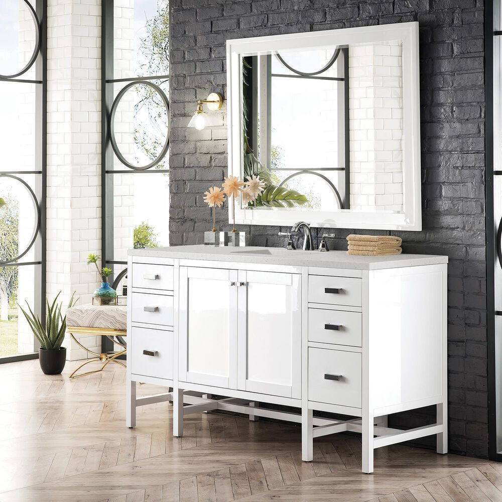 James Martin Vanities Addison 60&quot; Single Bathroom Vanity in Glossy White with 3 cm Lime Delight Quartz Top and Rectangular Sink, , large
