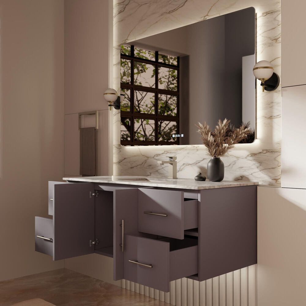 Lexora Home Geneva 48&quot; Single Bathroom Vanity in Dark Grey with 2 cm White Carrara Marble Top and Rectangular Sink, , large
