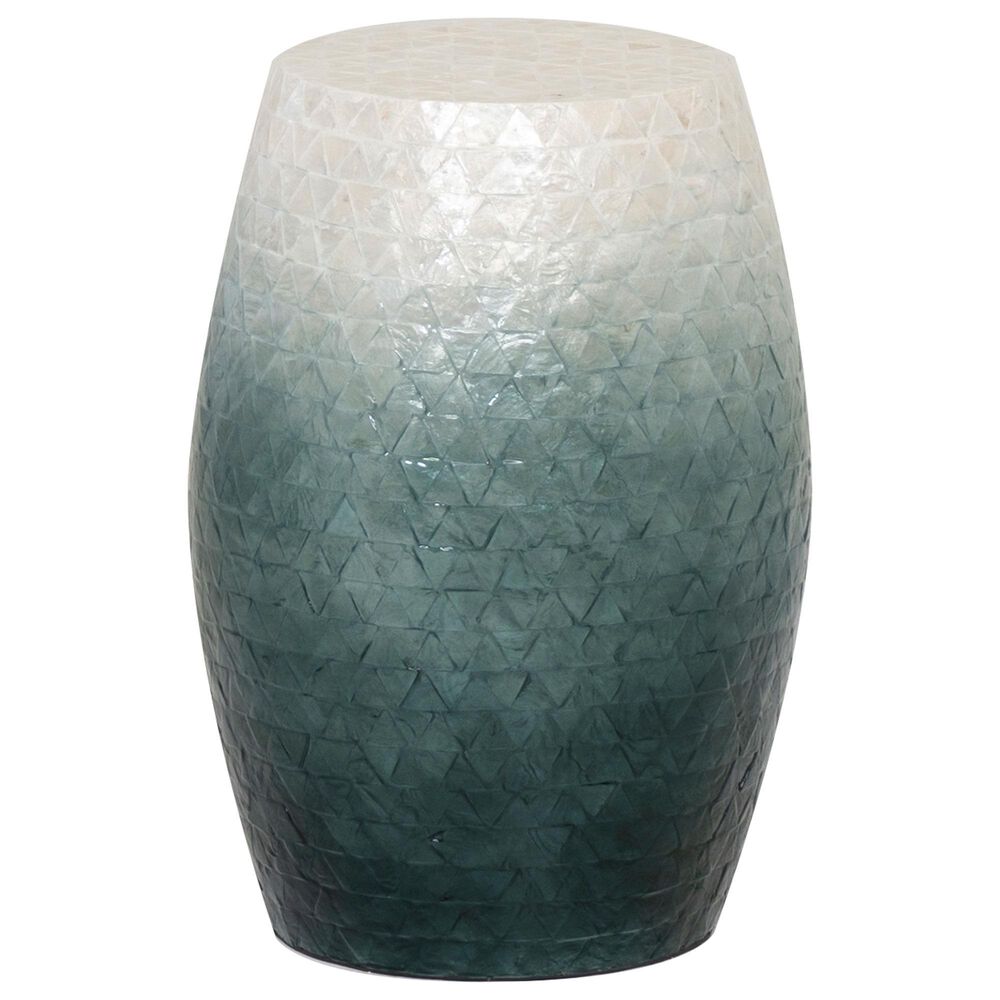 Linon Home Decor Prianna Drum End Table with Ombre Capiz in Blue and White, , large