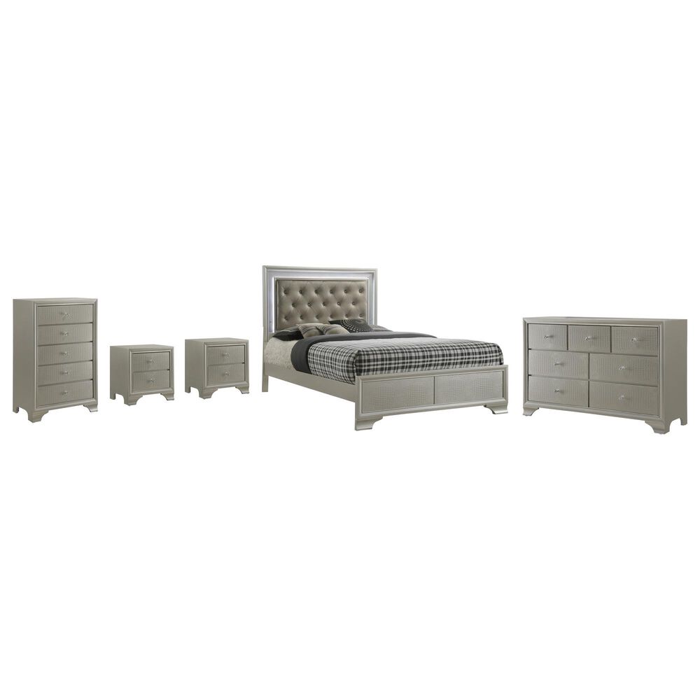 Crown Mark Lyssa 5-Piece Queen Panel Bedroom Set with Two Nightstands in Champagne, , large