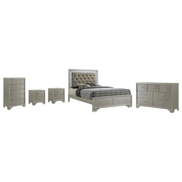Crown Mark Lyssa 5-Piece Queen Panel Bedroom Set with Two Nightstands in Champagne, , large