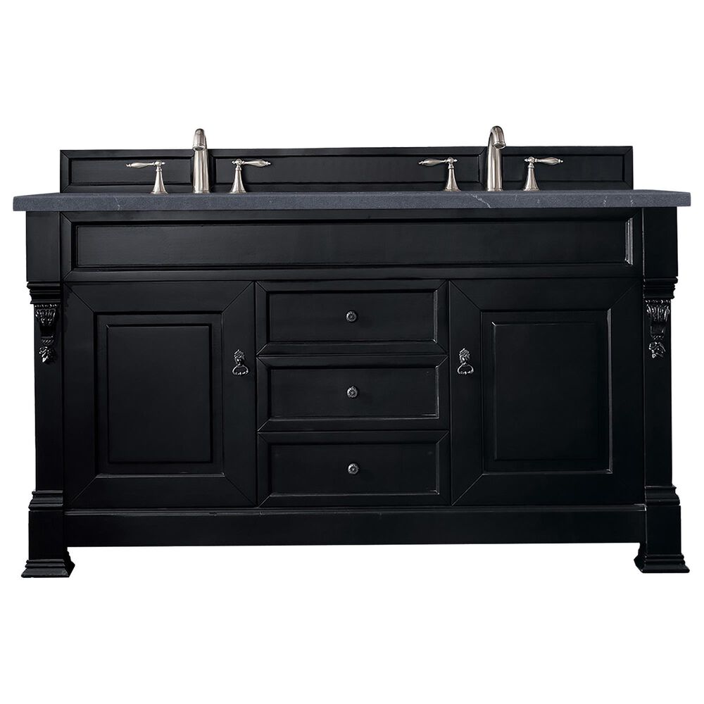 James Martin Vanities Brookfield 60" Double Bathroom Vanity in Antique Black with 3 cm Charcoal Soapstone Quartz Top and Rectangle Sinks, , large