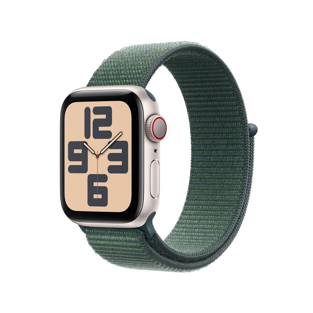Apple Watch SE GPS + Cellular 40mm Starlight Aluminum Case with Lake Green Sport Loop, , large