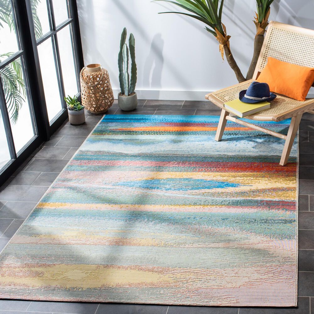 Safavieh Barbados Abstract Sunset 3&#39;3&quot; x 5&#39; Light Blue and Pink Indoor/Outdoor Area Rug, , large