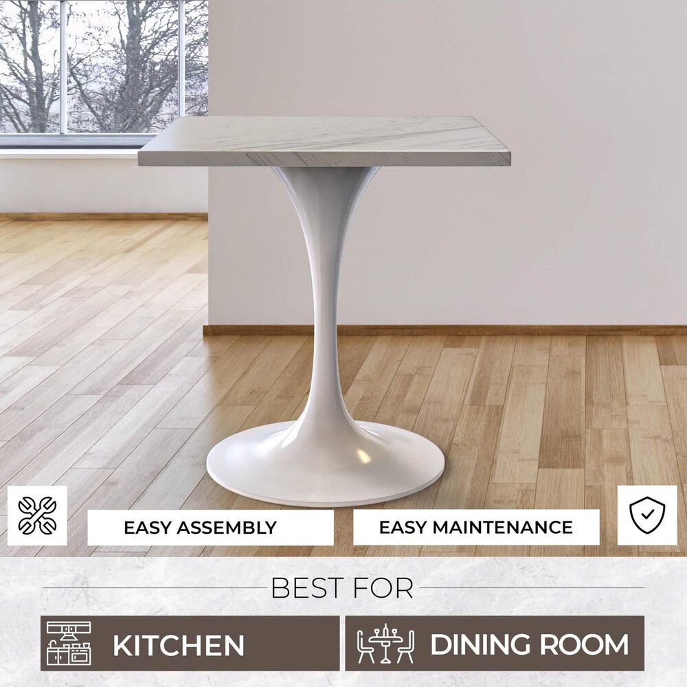 Leisuremod LeisureMod Verve Collection 27 Square Dining Table, White Base with Laminated White Marbleized Top, , large