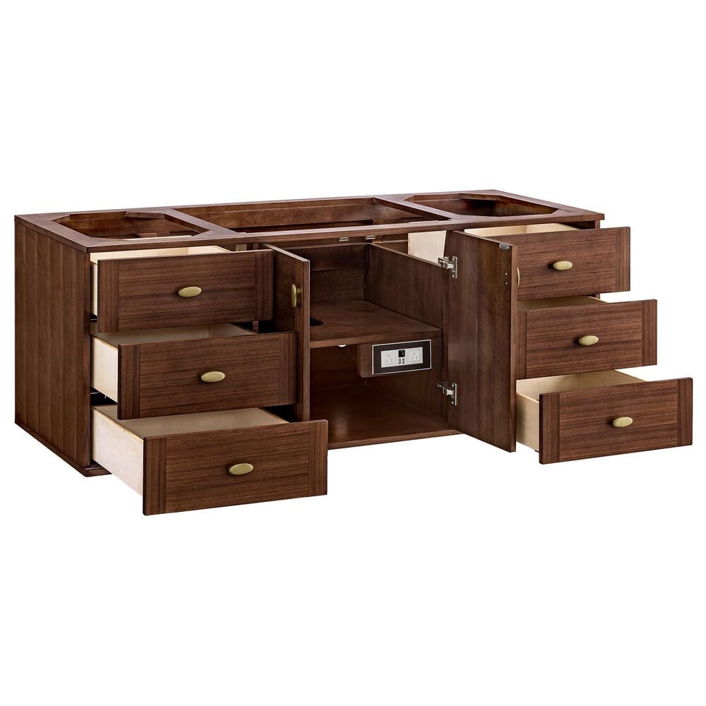 James Martin Vanities Amberly 60&quot; Single Bathroom Vanity in Mid-Century Walnut with 3 cm Lime Delight Quartz Top and Rectangular Sink, , large