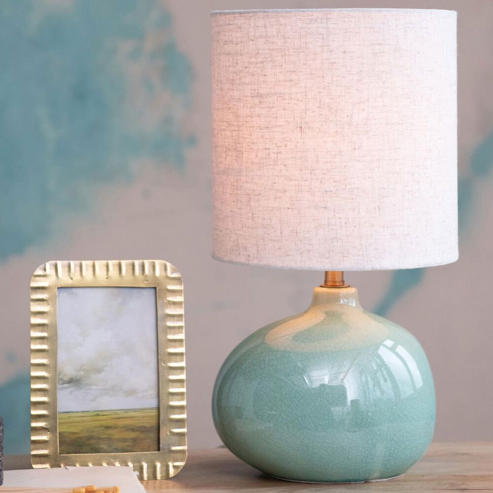 Teak Interiors Stoneware Crackle Glaze Table Lamp in Aqua, , large