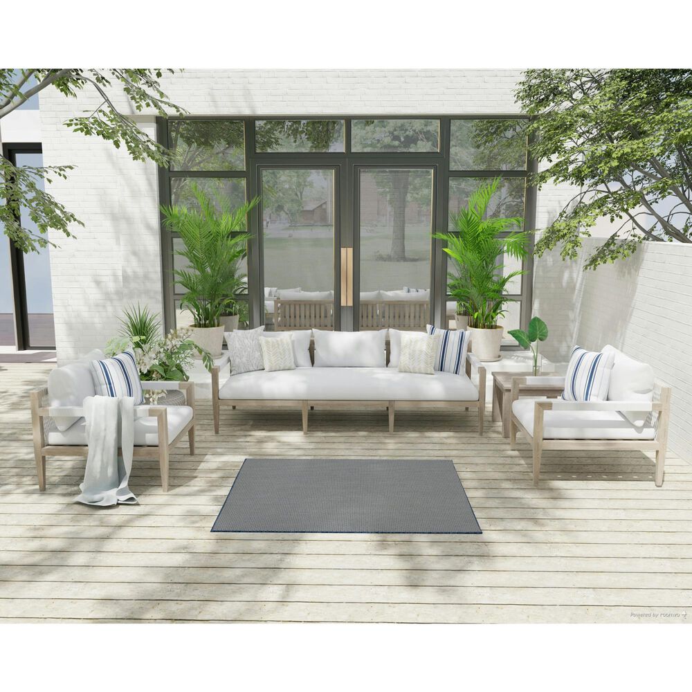 Nourison Courtyard Ivory and Blue 4&#39; Square Indoor/Outdoor Area Rug, , large
