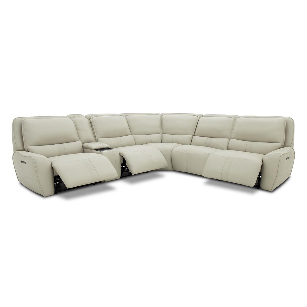 MotoMotion 6-Piece Leather Power Reclining Sectional in Silky Putty, , large