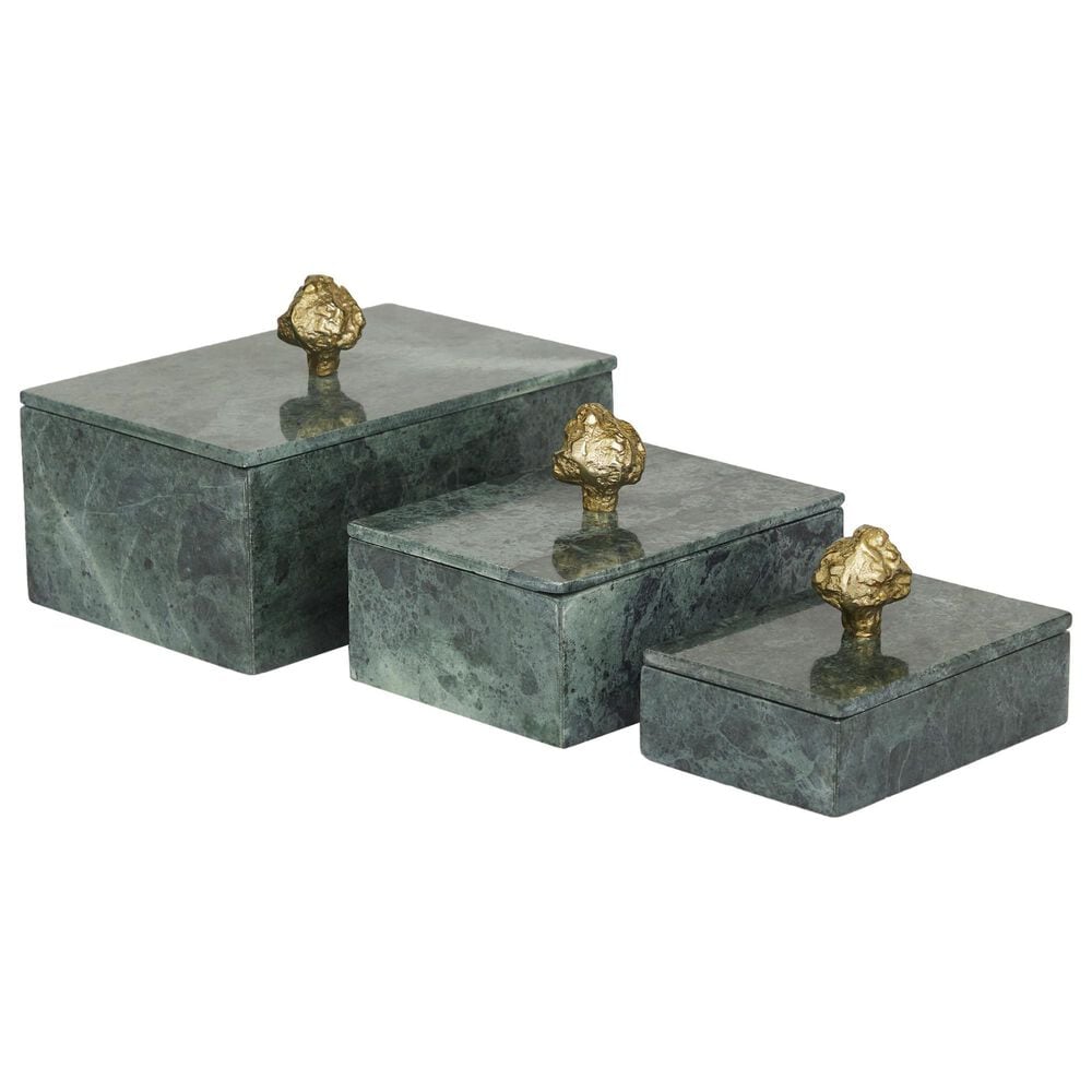 Maple and Jade 3-Piece Decorative Box Set in Vibrant Green, Smoky Gray and Gold, , large