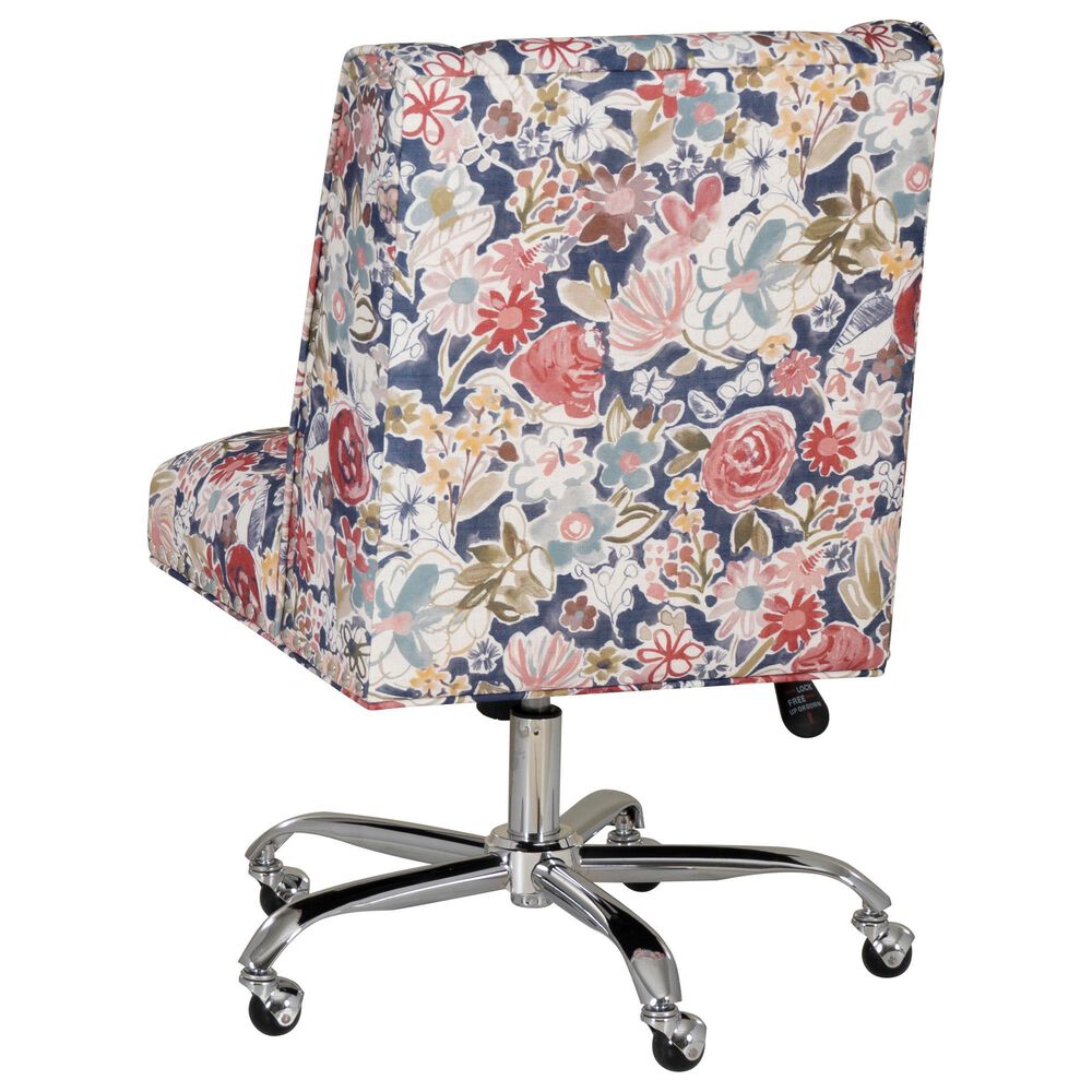 Linon Home Decor Draper Office Chair with Navy Floral Cushion in Silver, , large