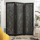 Maple and Jade 3-Panel Abstract Wavy Cutout Partition Room Divider Screen in Matte Black, , large
