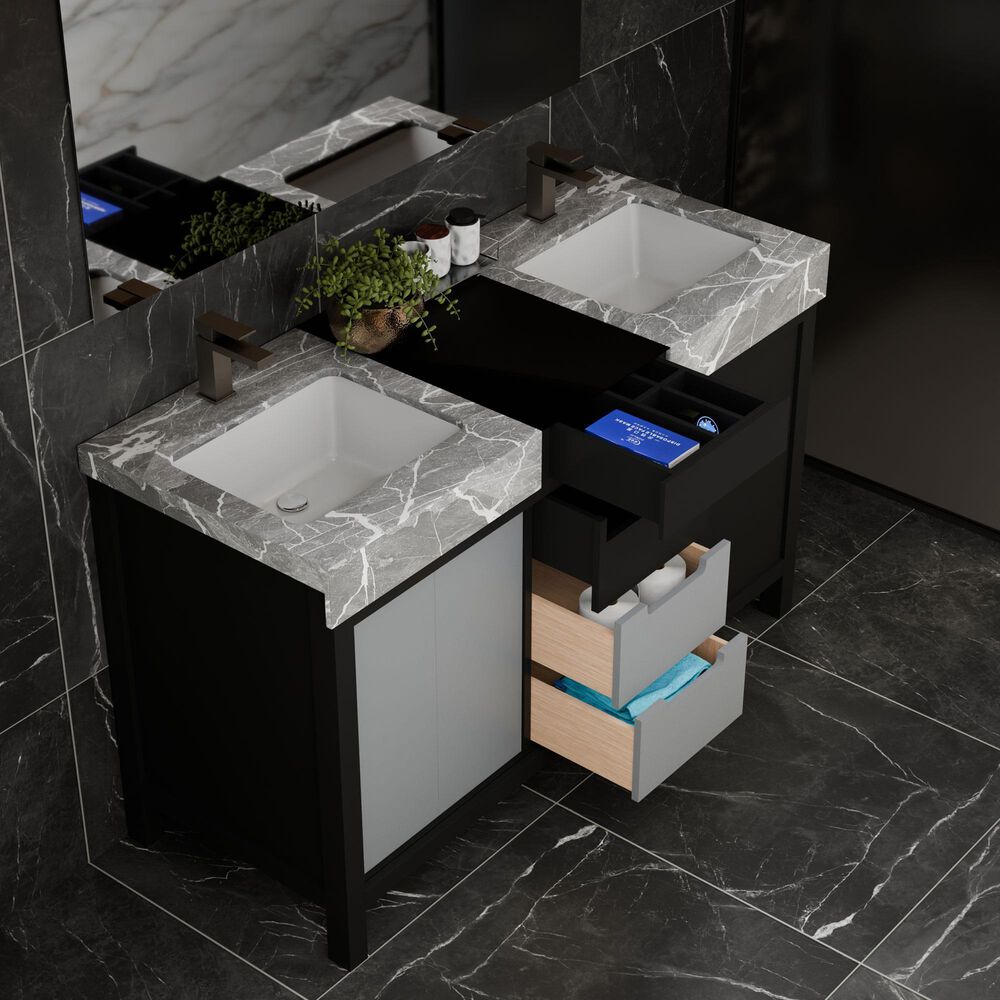 Lexora Home Zilara 55&quot; Double Bathroom Vanity in Black and Grey with 11 cm Castle Grey Marble Top and Rectangular Sinks, , large