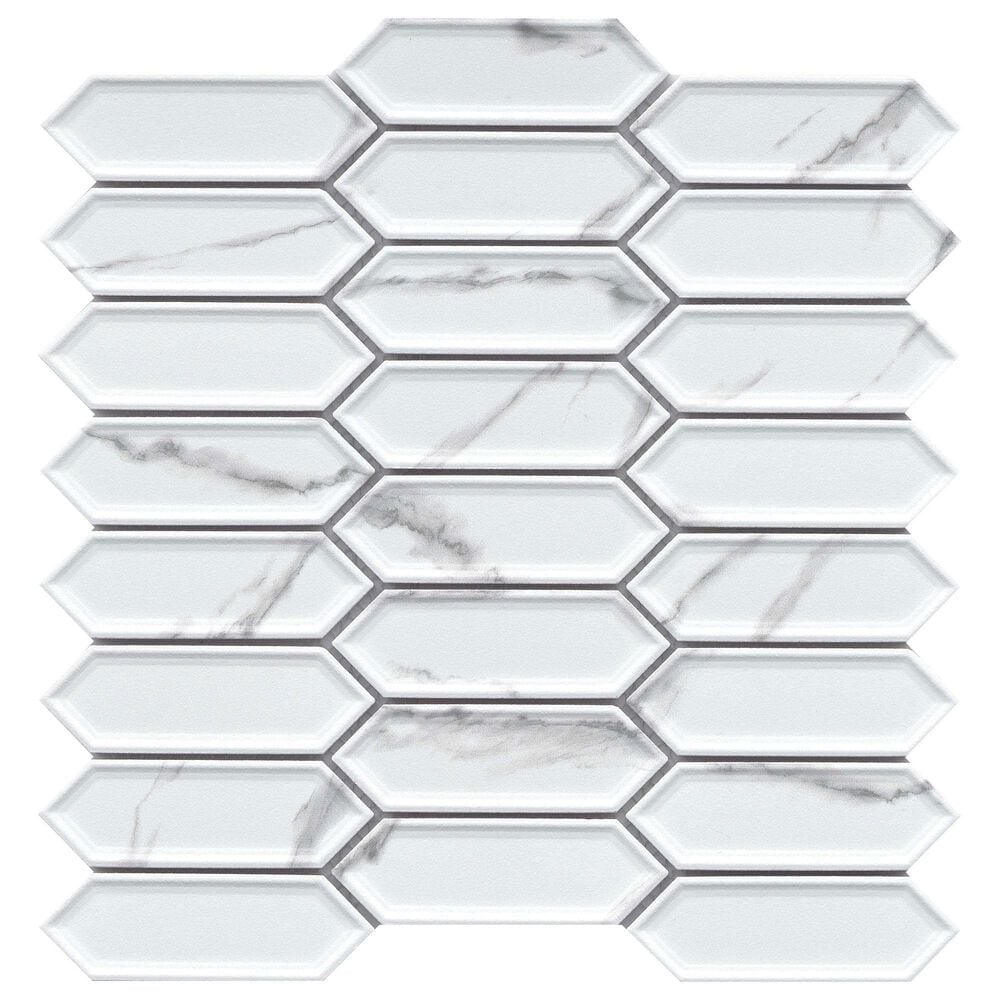 Emser Elegan Calacata 10" x 13" Picket Porcelain Mosaic Sheet, , large
