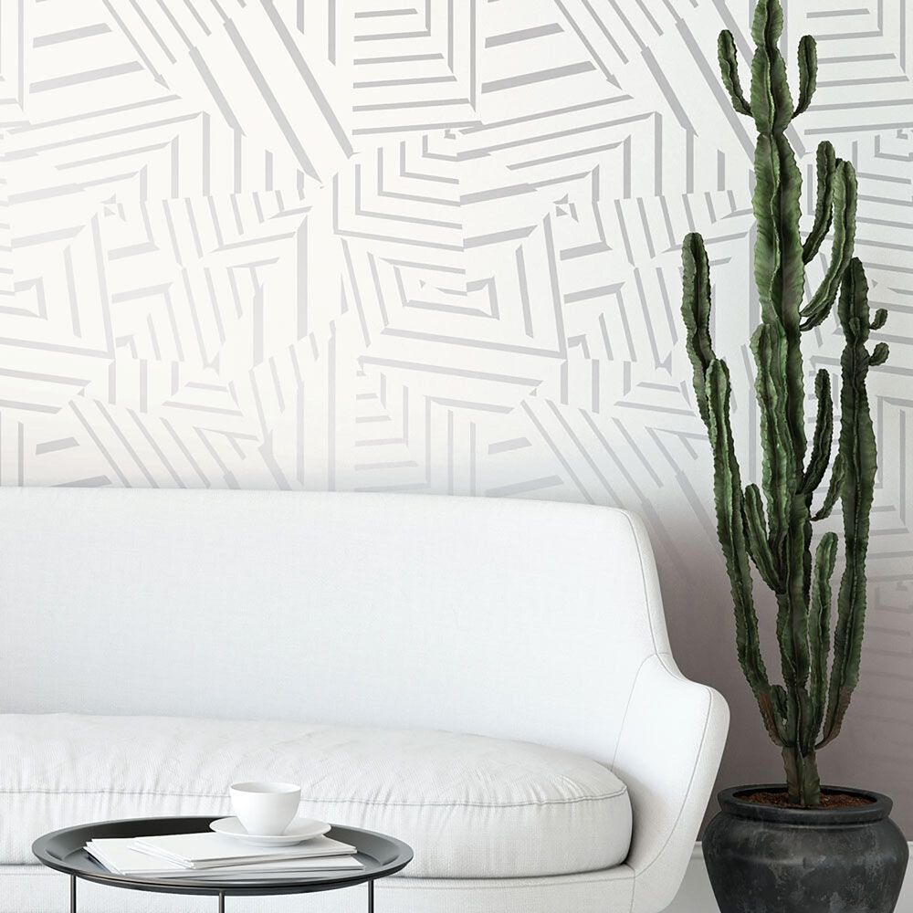 Tempaper Bobby Berk Dazzle White & Metallic Silver Peel and Stick Wallpaper, , large