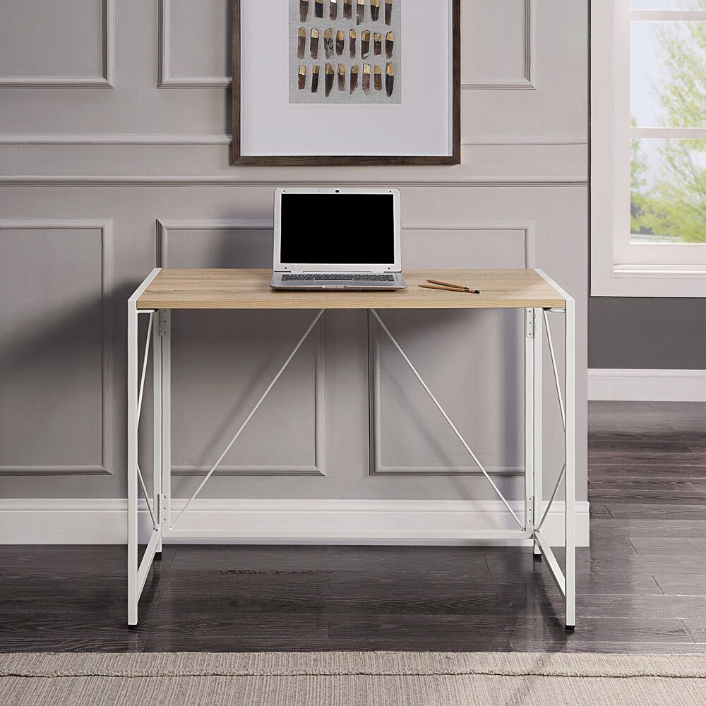 Valor Living Ravel Tool-Less Folding Desk in River Oak and White, , large