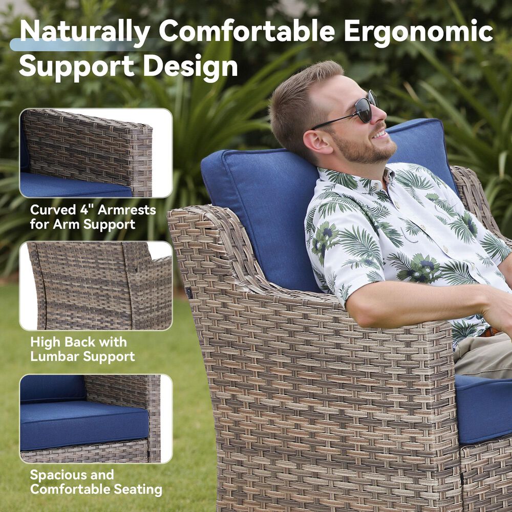 Hearth and Haven Outdoor Sofa with Cushions and Gray Wicker in Blue, , large