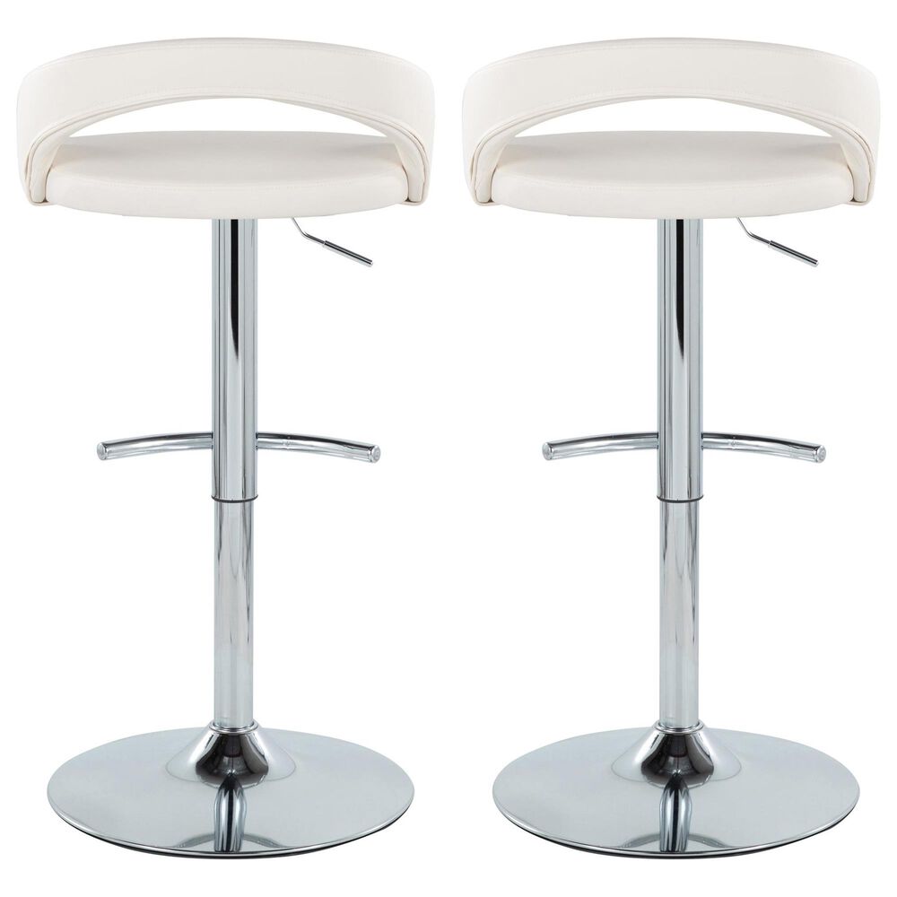 LumiSource Grotto Swivel Adjustable Bar Stool with White Faux Leather Upholstery in Chrome (Set of 2), , large