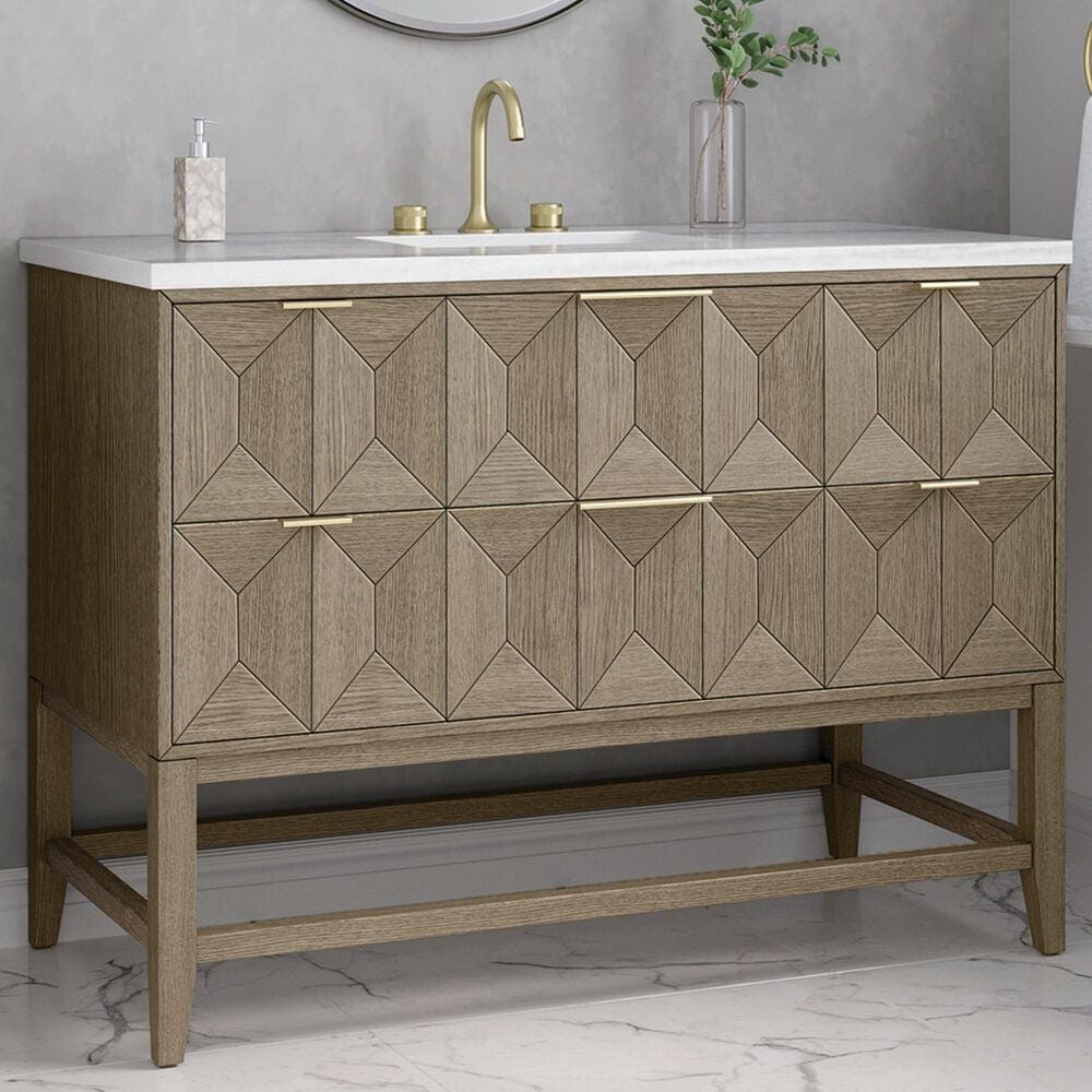 James Martin Vanities Emmeline 48&quot; Single Vanity in Pebble Oak with 3 cm Arctic Fall Solid Surface Top, , large