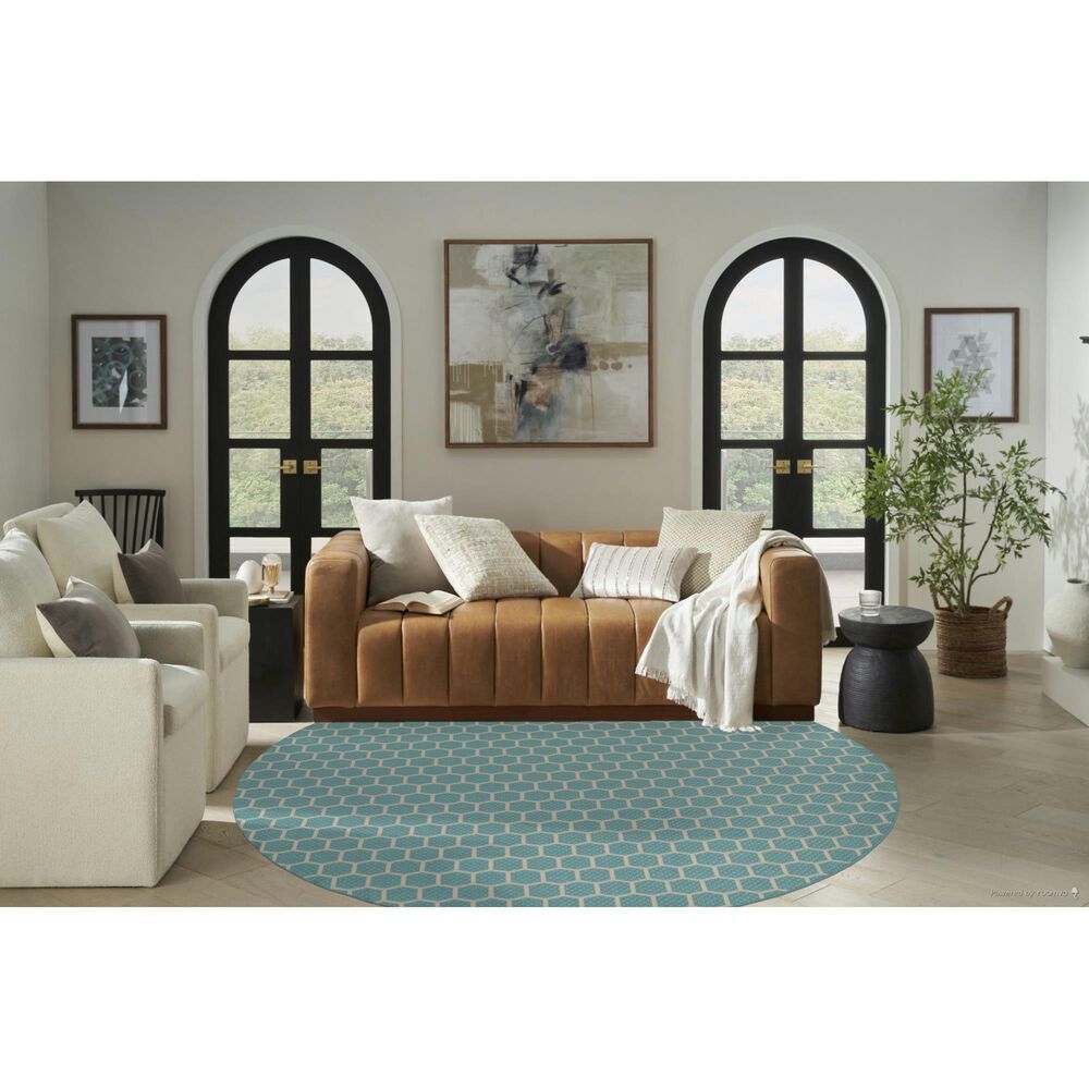 Nourison Twist Reversible 8&#39; Round Aqua Indoor/Outdoor Area Rug, , large