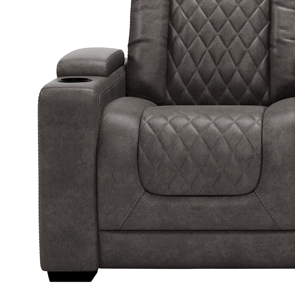 Signature Design by Ashley HyllMont Power Recliner Console Loveseat with Power Headrest in Gray, , large