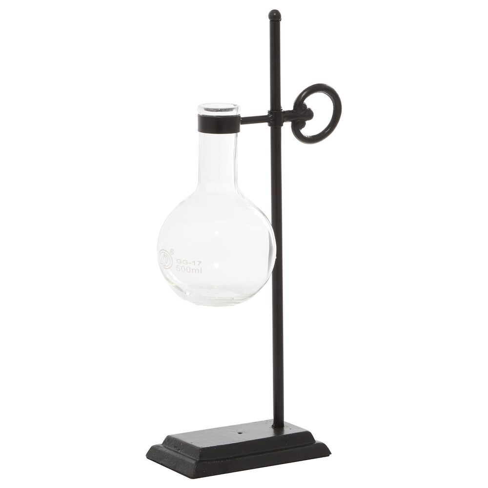 Maple and Jade Metal with Clear Glass Vase in Matte Black, , large