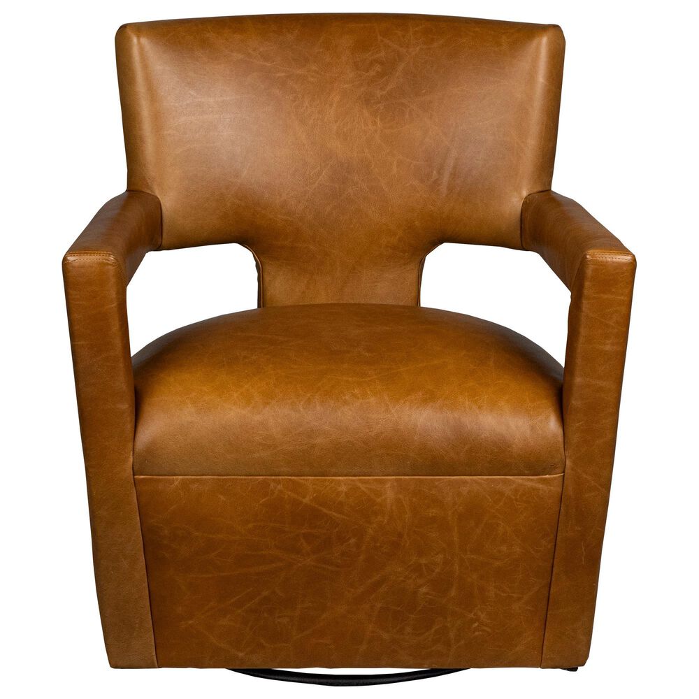 Lexington Home Brands Woodside Leather Swivel Chair in Brown, , large