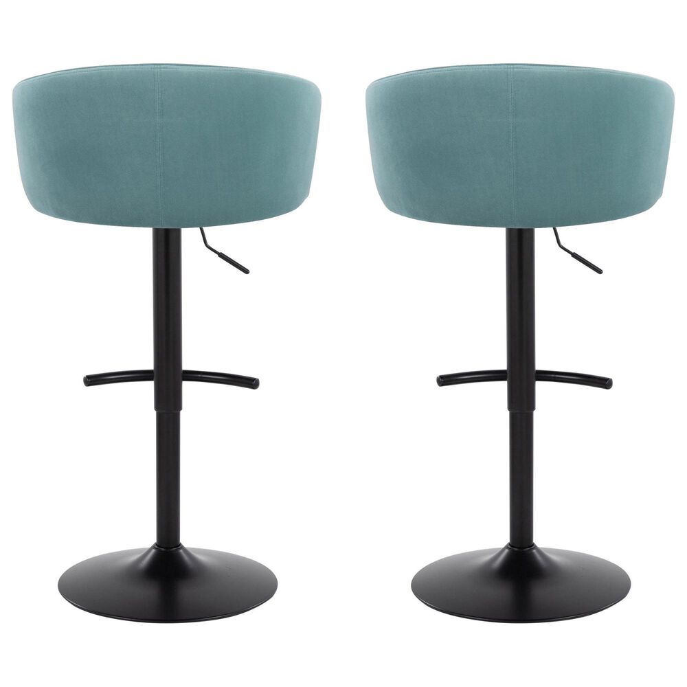 LumiSource Claire Swivel Adjustable Barstool with Light Blue Velvet Upholstery in Black (Set of 2), , large