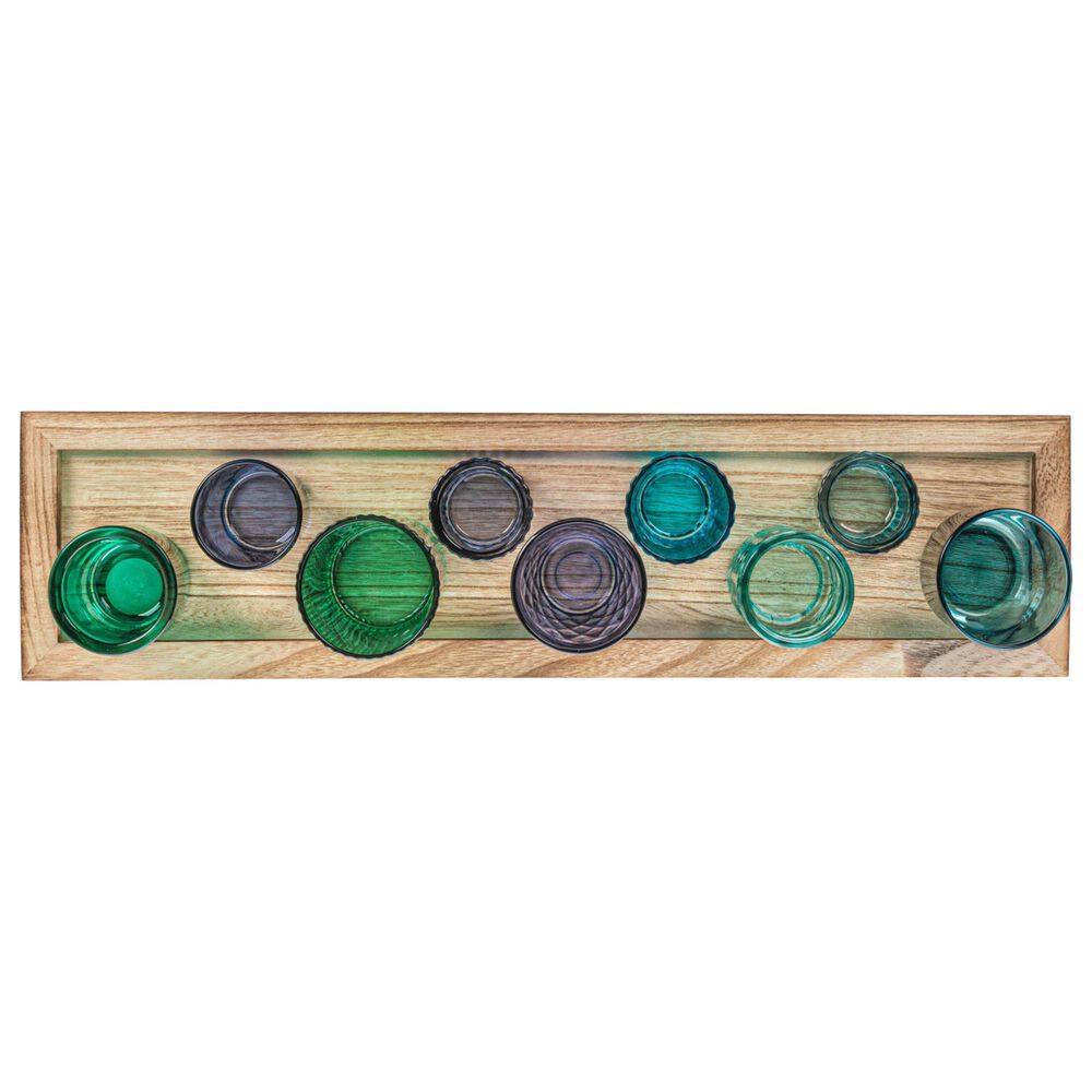 Creative Coop 10-Piece Wood Tray with Glass Votive Holder Set in Blue and Green, , large