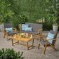Hearth and Haven Panama 4-Piece Patio Conversation Set with Gray Cushion in Teak, , large