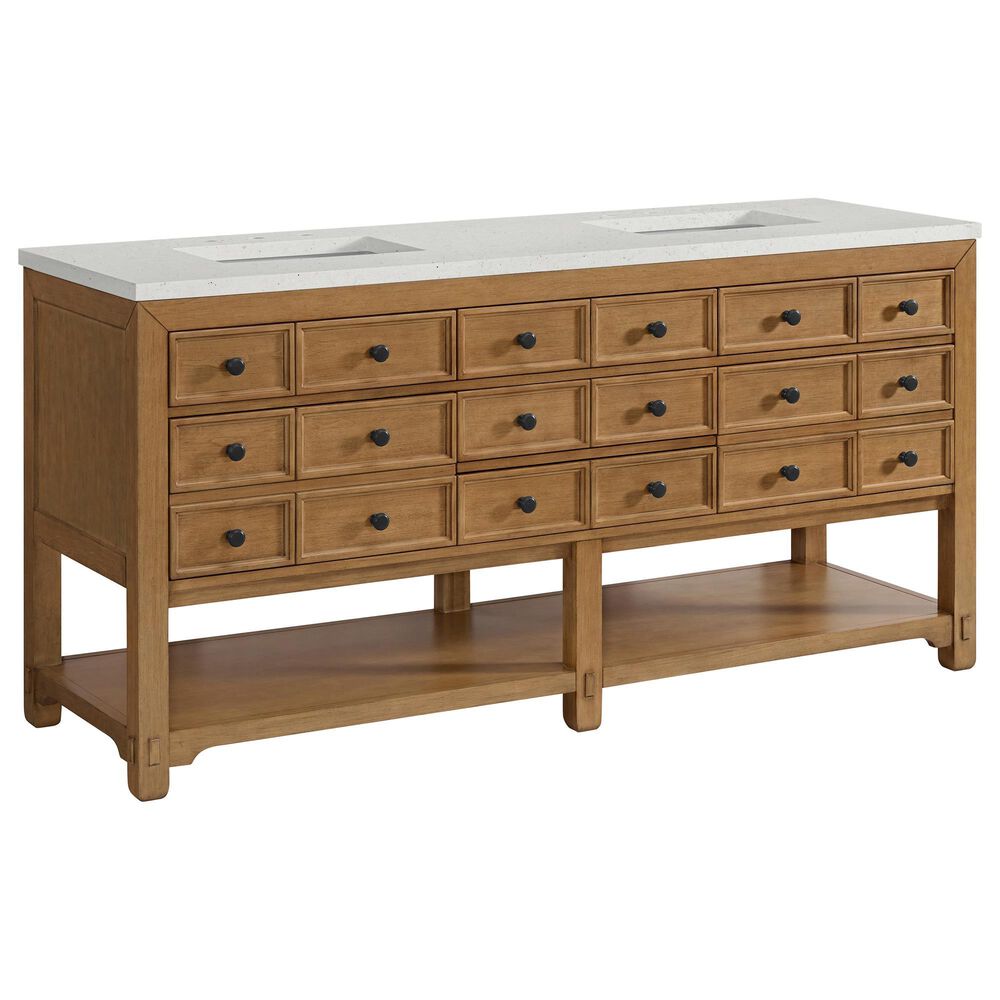 James Martin Malibu 72&quot; Double Bathroom Vanity in Amber Birch with 3 cm Lime Delight Quartz Top and Rectangular Sinks, , large