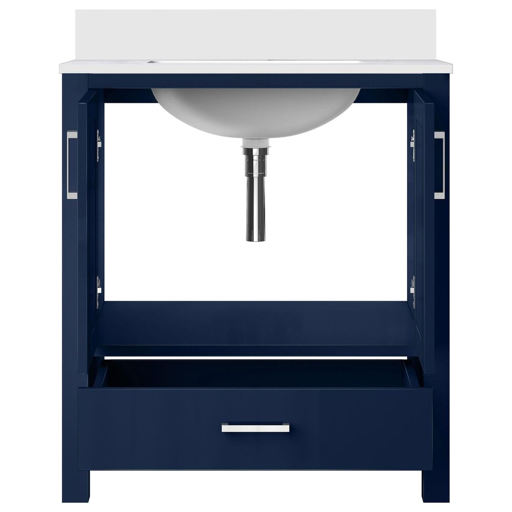 Lexora Home Jacques 30&quot; Single Bathroom Vanity in Navy Blue with 2 cm White Quartz Top and Rectangular Sink, , large