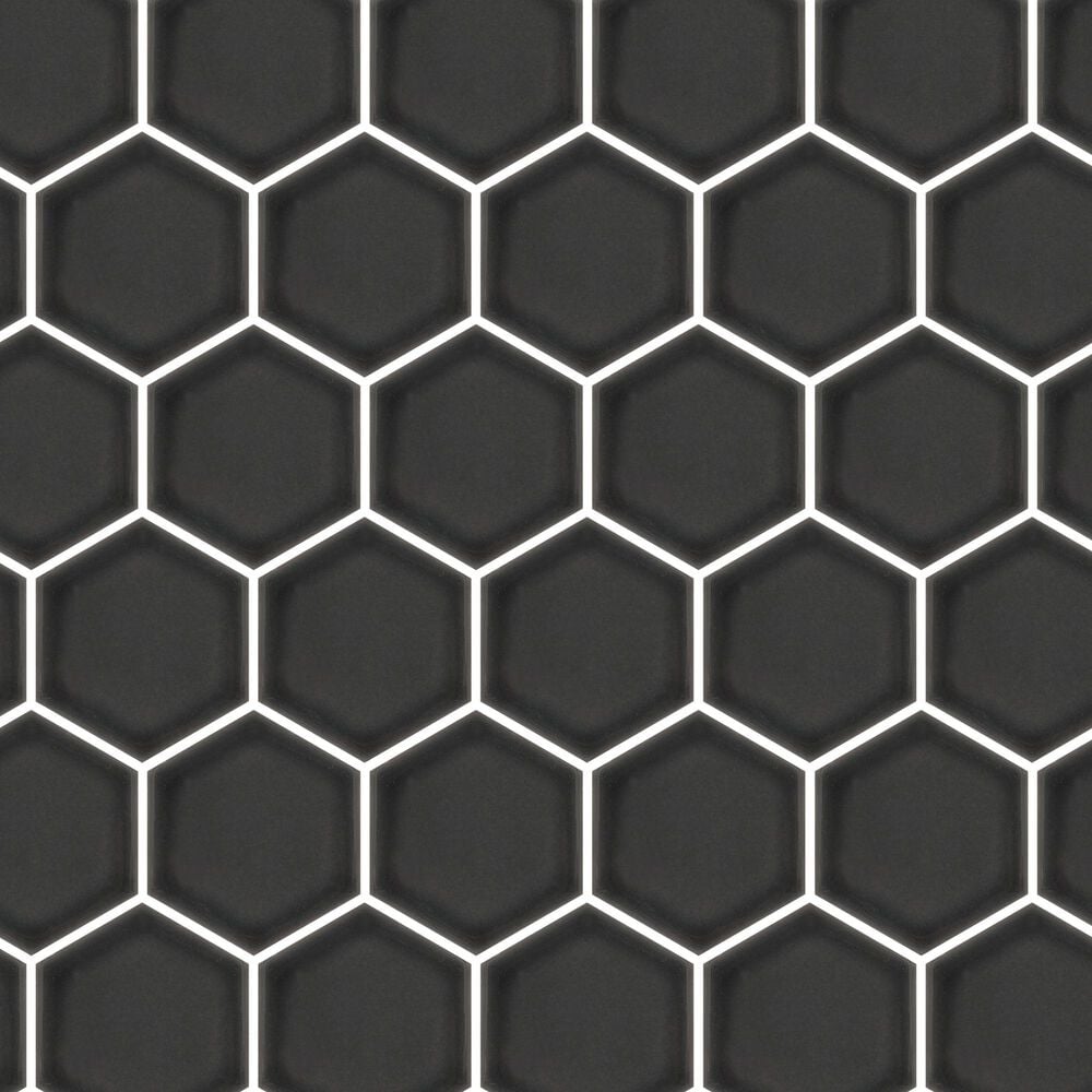 Emser Savvy Pewter 2" Hexagon on 11" x 12" Glazed Porcelain Mosaic Sheet, , large