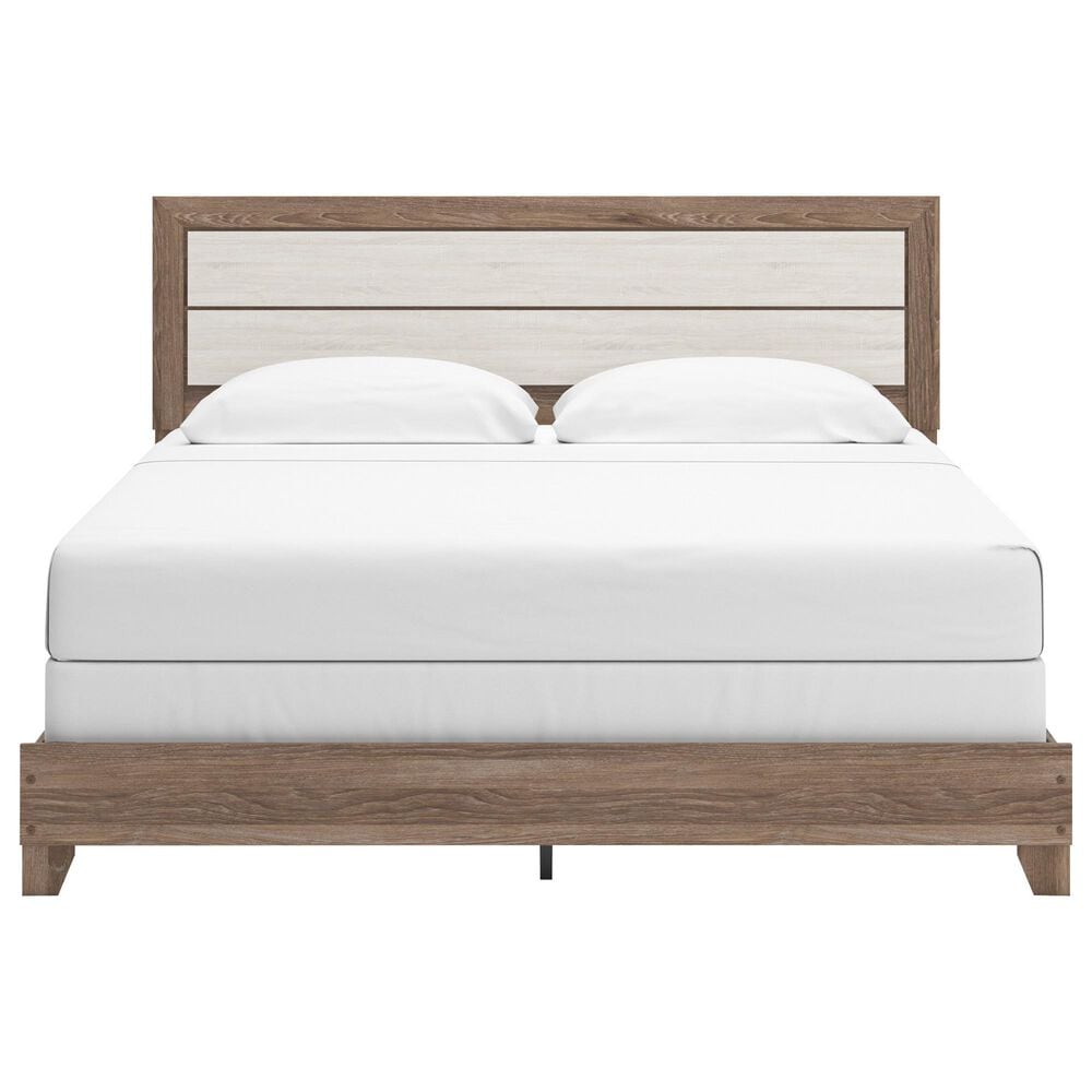 Ashley Sharnari 4-Piece King Bedroom Set in Warm Gray, Brown and Antique White Laminate, , large