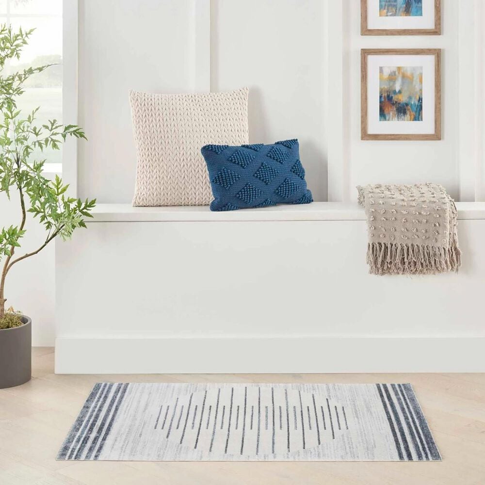 Nourison Astra Machine Washable ASW04 3&#39;3&quot; x 5&#39; Ivory and Blue Area Rug, , large