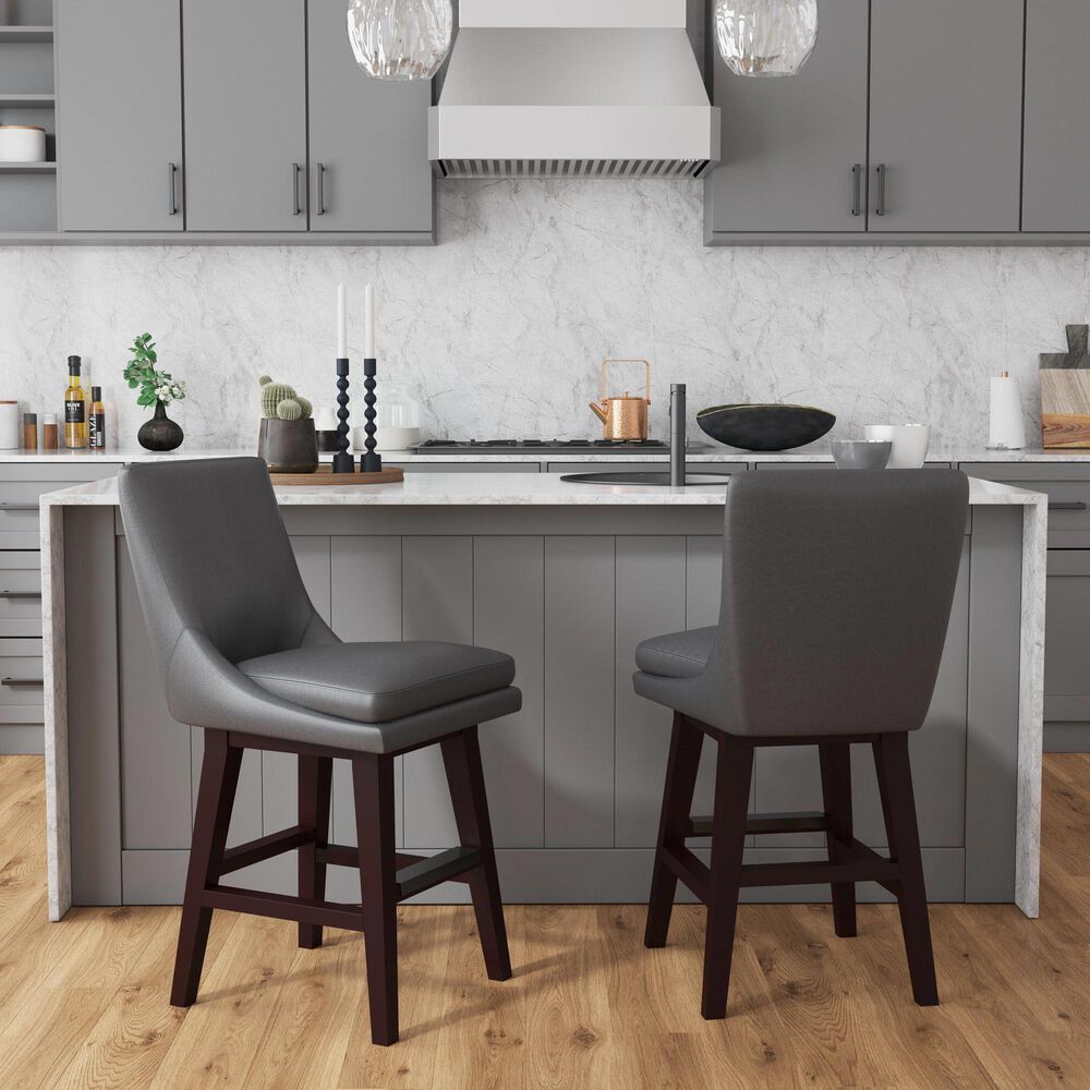 Mayberry Hill Villanova Swivel Counter Stool with Pewter Cushion in Espresso, , large
