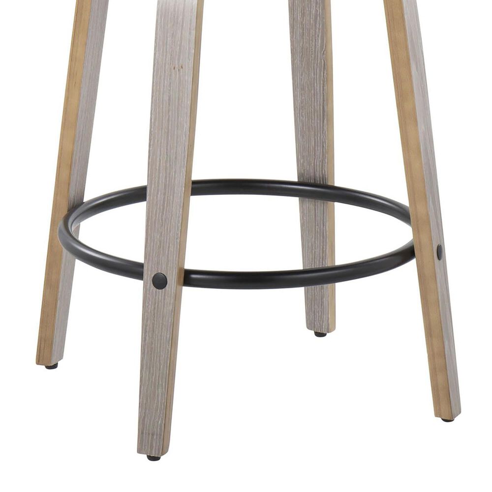 LumiSource Grotto 26" Swivel Counter Stool with White Faux Leather Upholstery in Light Grey and Black (Set of 2), , large