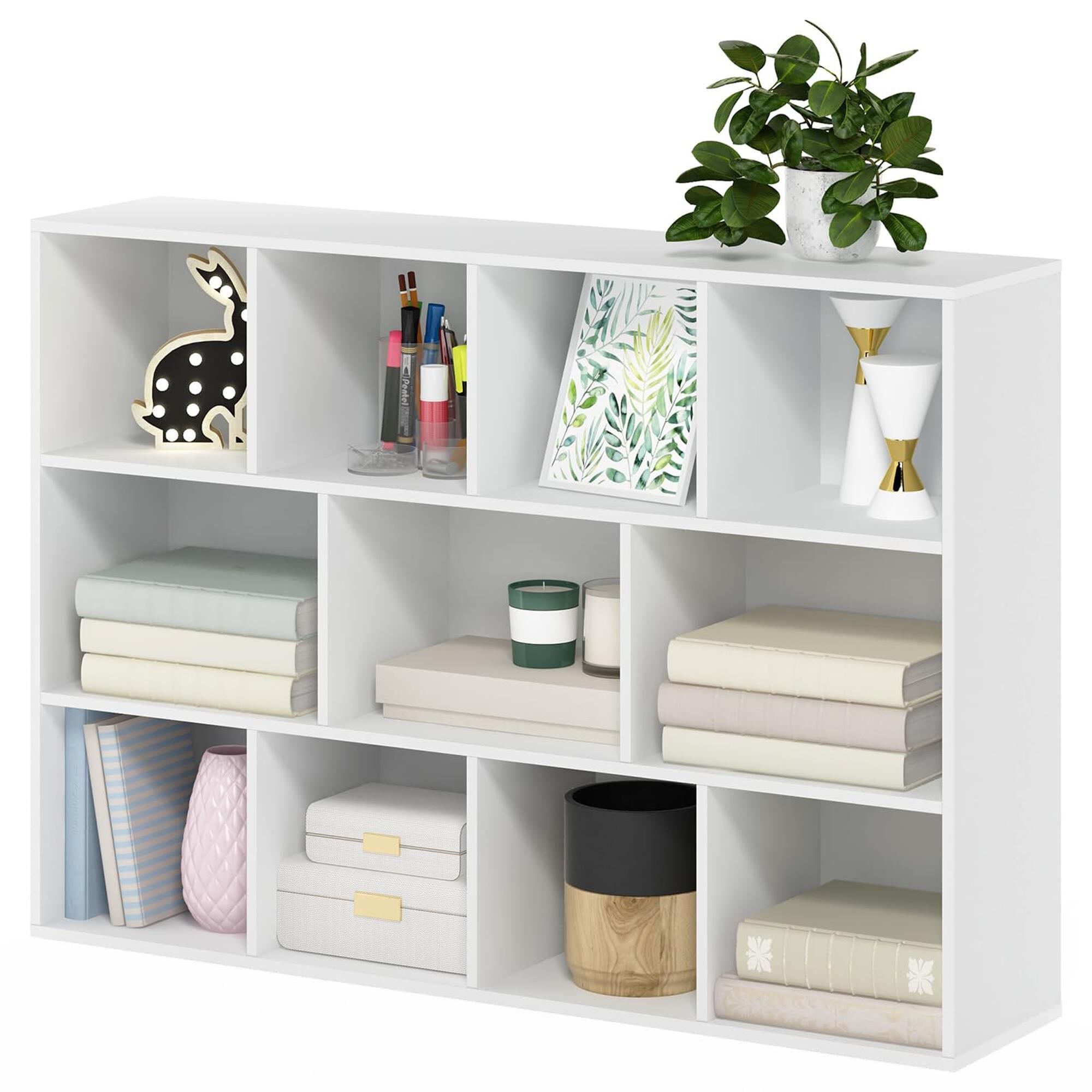 HOMLUX 11-Cube Reversible Open Shelf Bookshelf in White