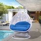 Leisuremod 2-Seat Hanging Egg Swing Chair with Blue Cushion in White, , large