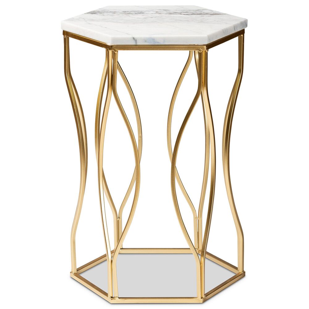 Baxton Studio Kalena End Table in White and Gold, , large