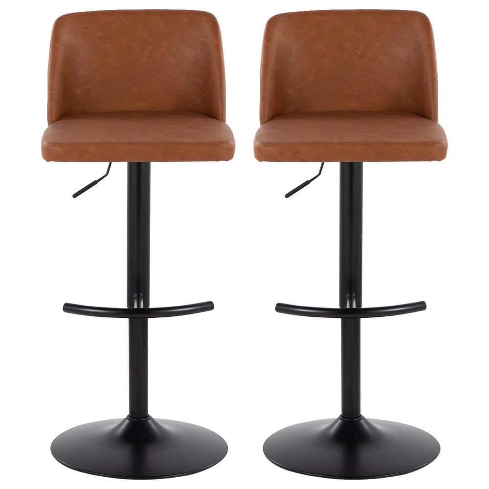 LumiSource Toriano Swivel Adjustable Bar Stool with Camel Faux Leather Upholstery in Black (Set of 2), , large