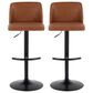 LumiSource Toriano Swivel Adjustable Bar Stool with Camel Faux Leather Upholstery in Black (Set of 2), , large