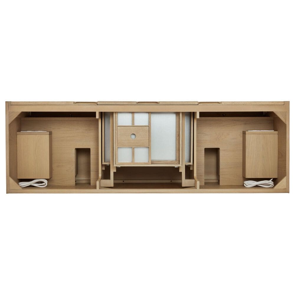 James Martin Vanities Solene 72" Double Bathroom Vanity in Seaside Oak with 3 cm Parisien Bleu Quartz Top, Rectangular Sinks and FreePower Wireless Charger, , large