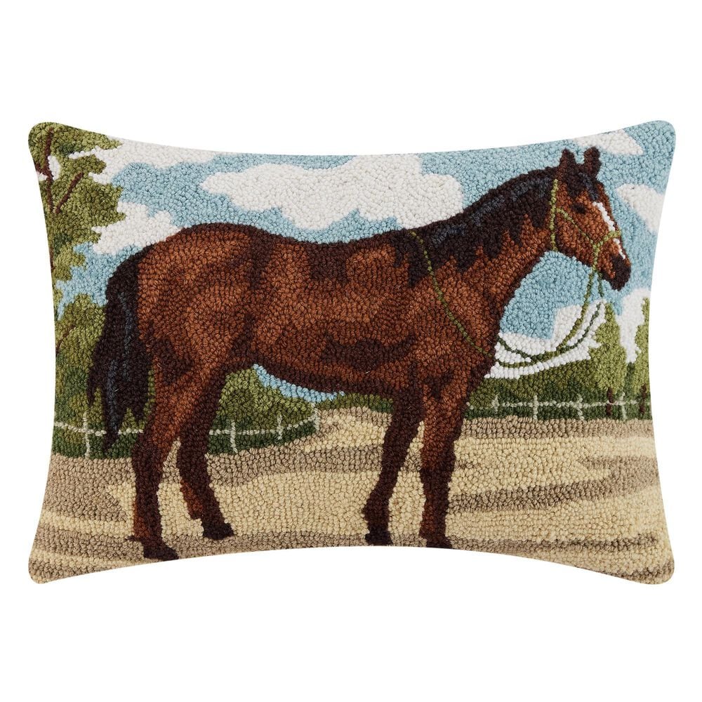 Peking Handicraft Horse Hooked 16" x 22" Throw Pillow in Brown, , large