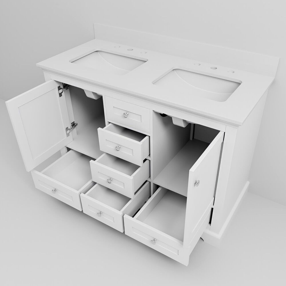 Lexora Home Dukes 48" Double Bathroom Vanity in White with 2 cm White Quartz Top and Rectangular Sinks, , large