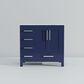 Lexora Home Jacques 36" Right Offset Single Bathroom Vanity in Navy Blue with 2 cm White Carrara Marble Top and Rectangular Sink, , large