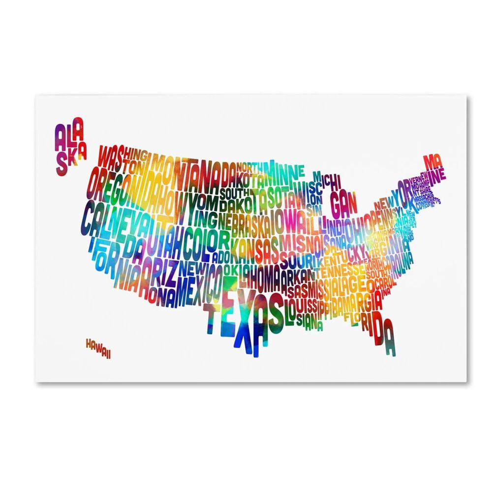 Timberlake Michael Tompsett "United States Typography Text Map 2" Canvas Art, , large